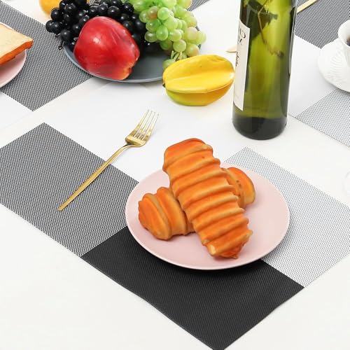 Image of OXSAM Placemats, Heat Insulation Non-Slip Vinyl mats, Stain-Resistant Tablemats for Home and cafe Dining Table Decor (Black & White, Pack of 6)