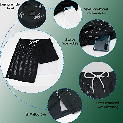 Black American Flag Shorts Men's Swim Trunks with Compression Liner Patriotic Men Swimming Trunks Bathing Suits4