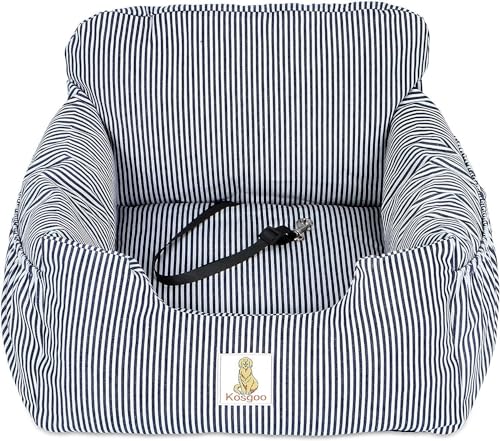 Kosgoo - Seggiolino auto per cani di piccola taglia, completamente staccabile e lavabile, con tasche e guinzaglio di sicurezza a clip, base antiscivolo, doppio uso per auto e casa（Blu)