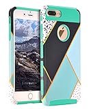 SKYLMW Compatible with iPhone 7 Plus Case, [Shock Absorption] Hybrid Dual Layer Armor Defender Protective Case Cover for Apple iPhone 7 Plus Mint Green Composition