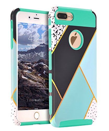 SKYLMW Compatible with iPhone 7 Plus Case, [Shock Absorption] Hybrid Dual Layer Armor Defender Protective Case Cover for Apple iPhone 7 Plus Mint Green Composition