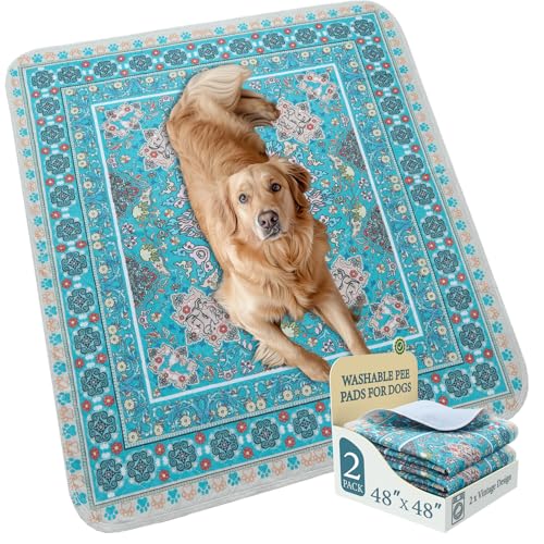 Image of Homimp Washable Pee Pads for Dogs,Extra Large 2 Pcs Reusable Puppy Pads Waterproof,Absorbent and Leakproof Dog Pee Pads,Non Slip Puppy Training Pads,Pet Mat for Floor,Crate,Couch,Whelping,Blue 48 inchx48 inch