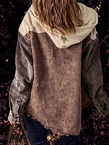 Ru Sweet Women's Corduroy Hooded Colorblock Long Sleeve Jacket Color Block Shirts Coat Outwear2