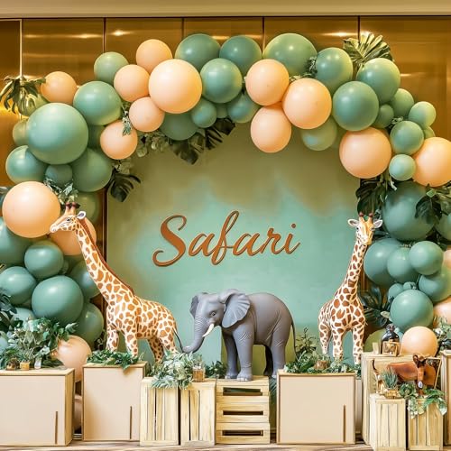 Image of RUBFAC 129pcs Vintage Green Balloons Different Sizes 18 12 10 5 Inches Sage Green Latex Balloon Garland Arch for Masquerade Party Decorations Birthday Baby Shower Wedding Party Supplies