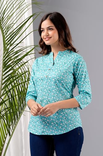 Image of Women's Cotton Printed Kurta Top | 3 /4 Sleeve Straight Kurti Casual Outings