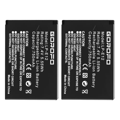 GOROFO LP-E12 Digital Camera Batteries, for Canon EOS M2, EOS M, EOS M10, EOS M50, EOS M50 Mark II, EOS M100, EOS M200, EOS100D, SX70 HS, Rebel SL1 Digital Cameras (2 Batteries)