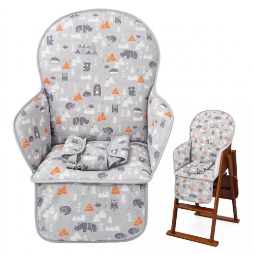 High Chair Pad, High Chair Cushion, Cute Pattern, Comfortable Seat Belt Design, Soft and Comfortable Seat Cushion Breathable Pad, Baby Sits More Safe and Comfort(Gray Animal Pattern)