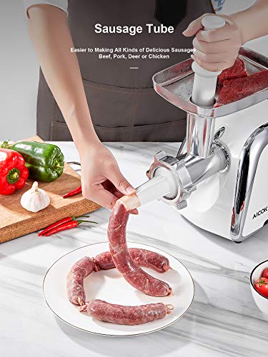 Electric Meat Grinder, Aicok [2500W Max] Sausage Stuffer with 4 Grinding Plates, 3 - S/S Blades, 2 Free Meat Claws, Cookie Shaper & 2 Burger-Slider Maker, 3 Speeds Control, Storage Box - Thumbnail 2