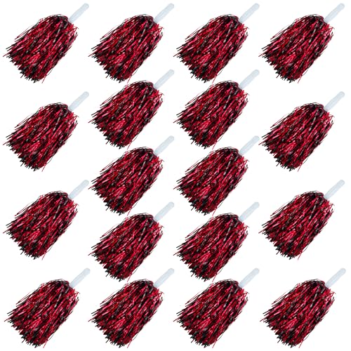 18PCS Cheerleading Pom Poms with Metallic Foil Plastic Baton Handle for Sports Squads Parties Games Stage Performances