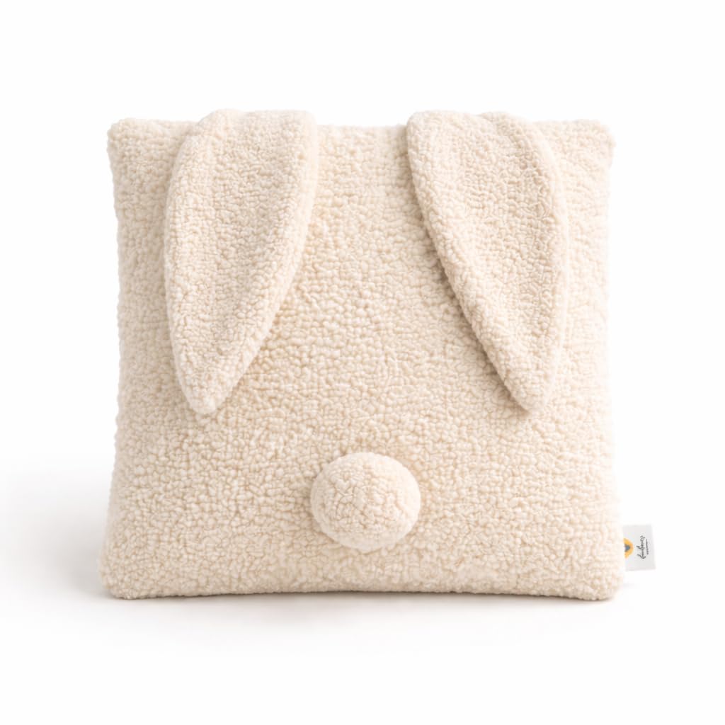 BABEES DEKOKISSEN Boucle Kuschelkissen Wolke GROß 40x25 cm, Flauschiges Deko Kissen für Baby & Kinderzimmer - für Mädchen & Jungen - beige Creme (HASE_Creme)