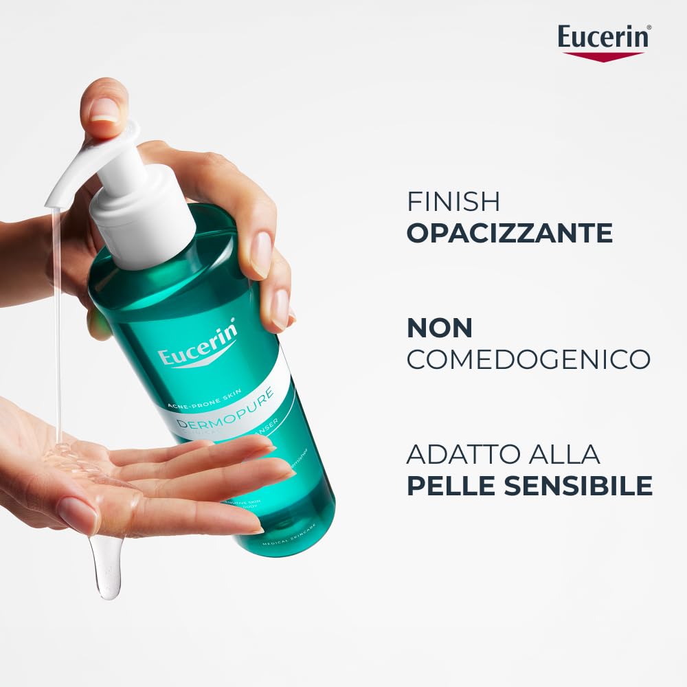 Eucerin DermoPure Clinical Gel Detergente Viso Purificante 400 ml, Detergente schiumogeno viso e corpo senza sapone efficace come struccante, Formula con Acido Salicilico per pelle grassa e acneica