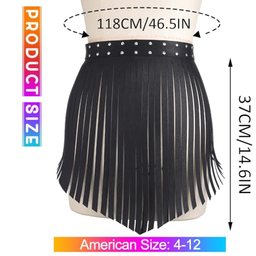 COSYDAYS Black Fringe Belt Leather Tassel Skirt Rave Halloween Waist Harness Belts for Women Cowgirl4