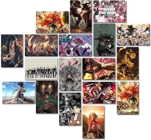 Image of ATEVON Attack on Titan Wall Collage Kit - 18 Manga Posters (6x4 Inch) | Aesthetic Anime Room Decor Featuring Eren, Mikasa, Armin & Levi