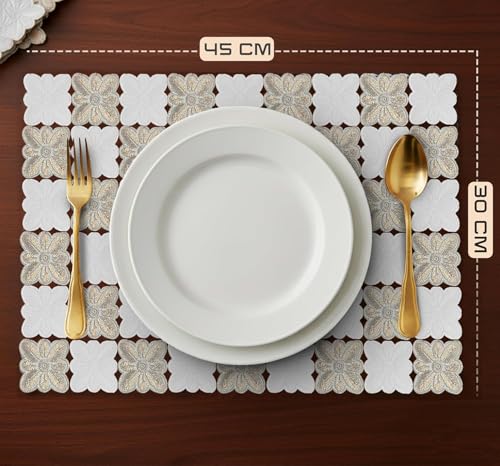 Image of Dakshya Industries PVC Waterproof Table Mats Set of 2 - Rectangular 45x30 cm, Heat Resistant Non-Slip Placemats for Dining Tablea (Gold)