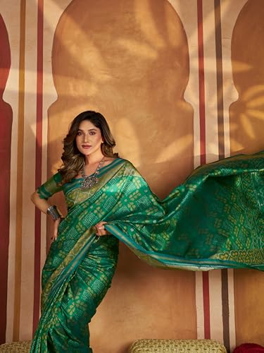Image of MADHUHANSH Women's Cotton Silk Saree with Unstitched Blouse Piece Zari Weave and Floral Pattern | Heavy Embroidery Saree for Women | Interview Saree for Women | Readymade Blouse with Saree Set