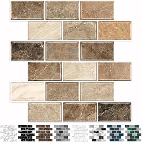 URCOLOR 10-Sheet Stick on Backsplash Brown Marble Look Cover