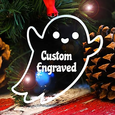 LHS - Personalized Halloween Christmas Tree Decorations Gift Box Incld Spooky Ghost Custom 2024 Ornament Clear Frosted White Acrylic | Made in USA Cover