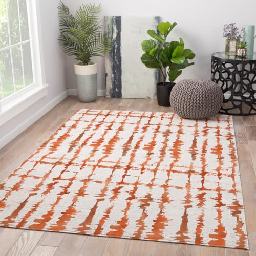 Tapis de chambre lavable à rayures bohèmes 160x230 cm blanc et brun - 4