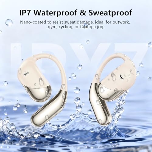 Image of Open Ear Bone Conduction Headphones，,Over Ear Earbuds with Ergonomic Earhook,Bluetooth Headphones with Smart Digital Display,50H Playtime,IPX7 Waterproof,Touch Control Operate Fit Cycling Running