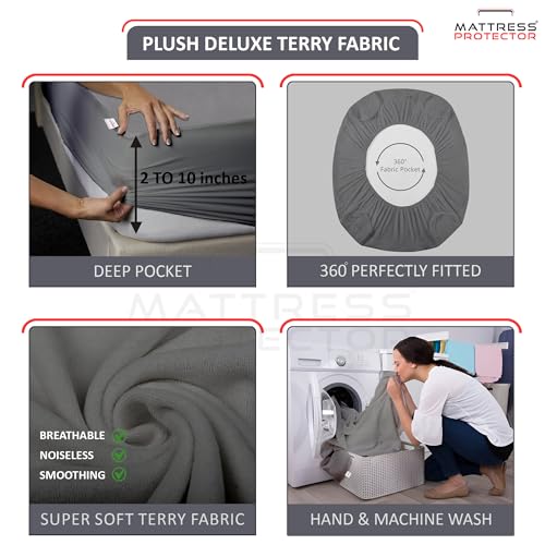 Image of Mattress Protector King Size | Waterproof Double Bed Cover | Ultra-Soft Hotel Like Luxury Comfort Premium Cotton Fabric | Breathable, Hypoallergenic & Noiseless Fit Upto 10 inch- 6x6 Ft|72x72 in, Grey