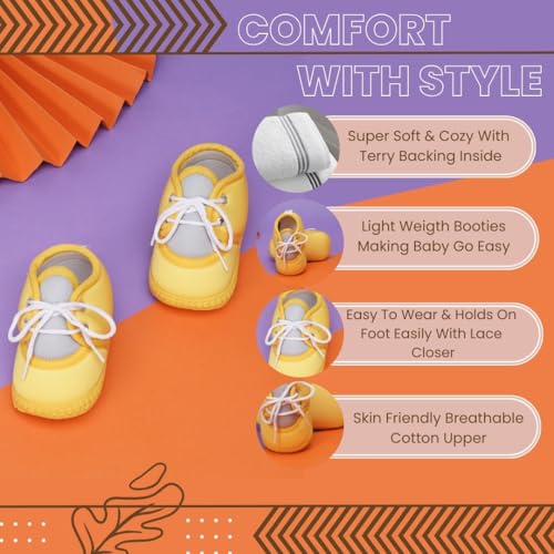 Image of Neska Moda 6 To 12 Months Baby Boys & Baby Girls Cute Soft Cotton Pre-Walker Lace Booties-BT4713