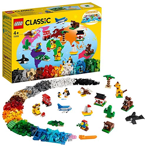 LEGO 11015 Classic Alrededor del Mundo, Juego de Construcción para Crear Figuras de Animales de Juguete, Vehículos o Casas, Idea de Regalo Cumpleaños