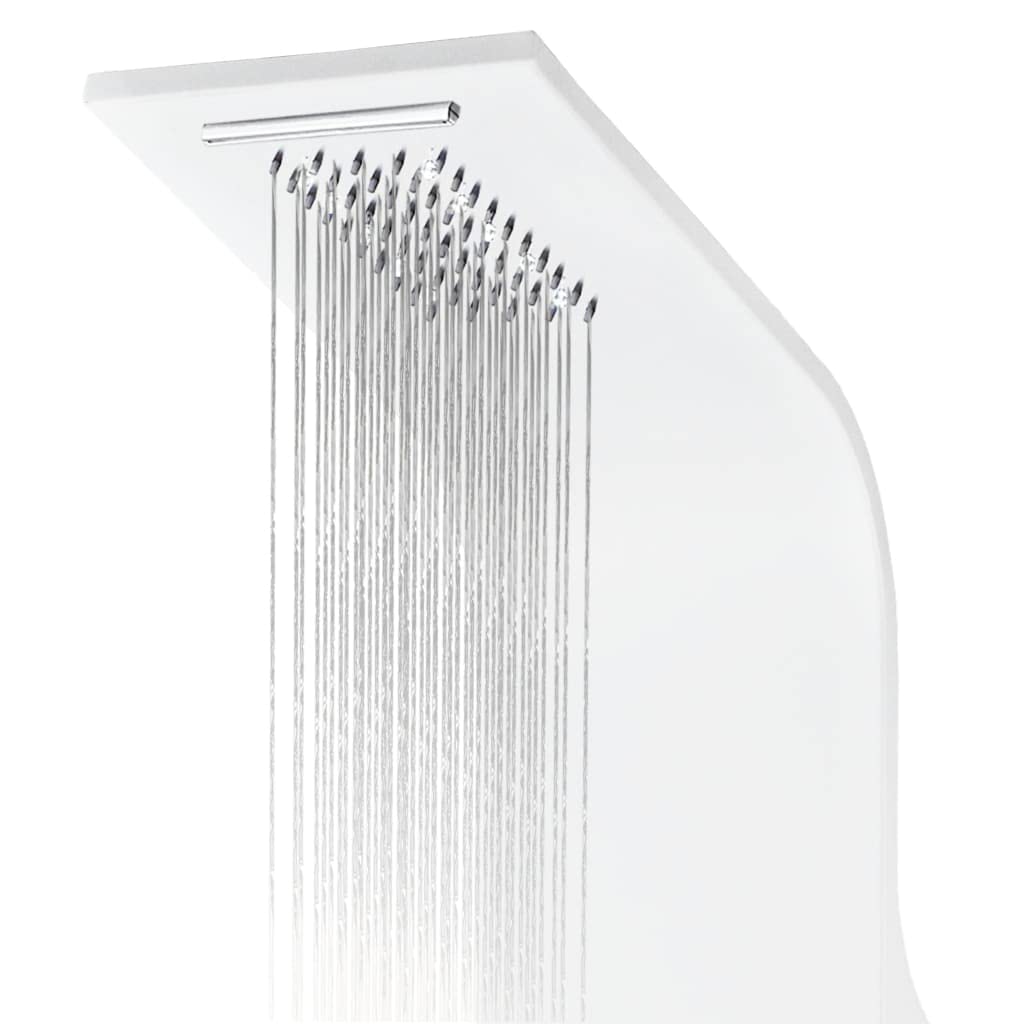 Panel de ducha de aluminio blanco con iluminación LED, sistema de ducha con ducha de lluvia, cascada, ducha de mano y chorros de masaje, columna de ducha Wellness para cuarto de baño, 20 x 44 x 130 cm