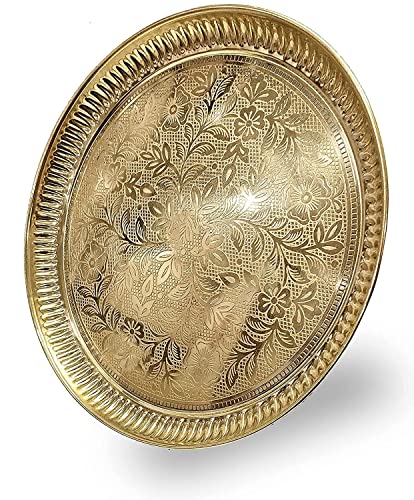 Image of NOBILITY Pure Brass Pooja Thali Set 11 Inch Pital Pooja Plate Arti Thali Traditional Handcrafted for Puja Home Office Mandir Gift Items