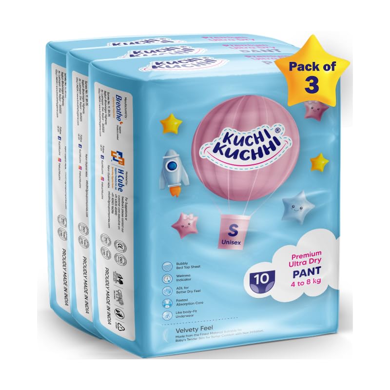 KUCHI-KUCHHI Baby Diaper Pants| Wetness Indicator| Bubble Sheet| NB| Upto 4Kg| Pack-5 - New Born (NB, 50)