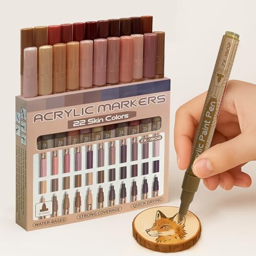 Mockredn Rotuladores Acrílicos 22 Colores - Serie Skin Pro Colour, Marcadores de Pintura Para Papel, Vidrio, Metal, Madera, Cerámica,Textiles, Lienzo, Bricolaje - 0,7 mm a Base de Agua - No Tóxico