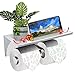 GEMITTO Porte Papier Toilette Double, Mural avec Deux Rouleaux, Etagère de Rangement en 304 Acier Inoxydable, Porte Rouleau de WC avec Support de Téléphone, pour Salle de Bain (Argent)