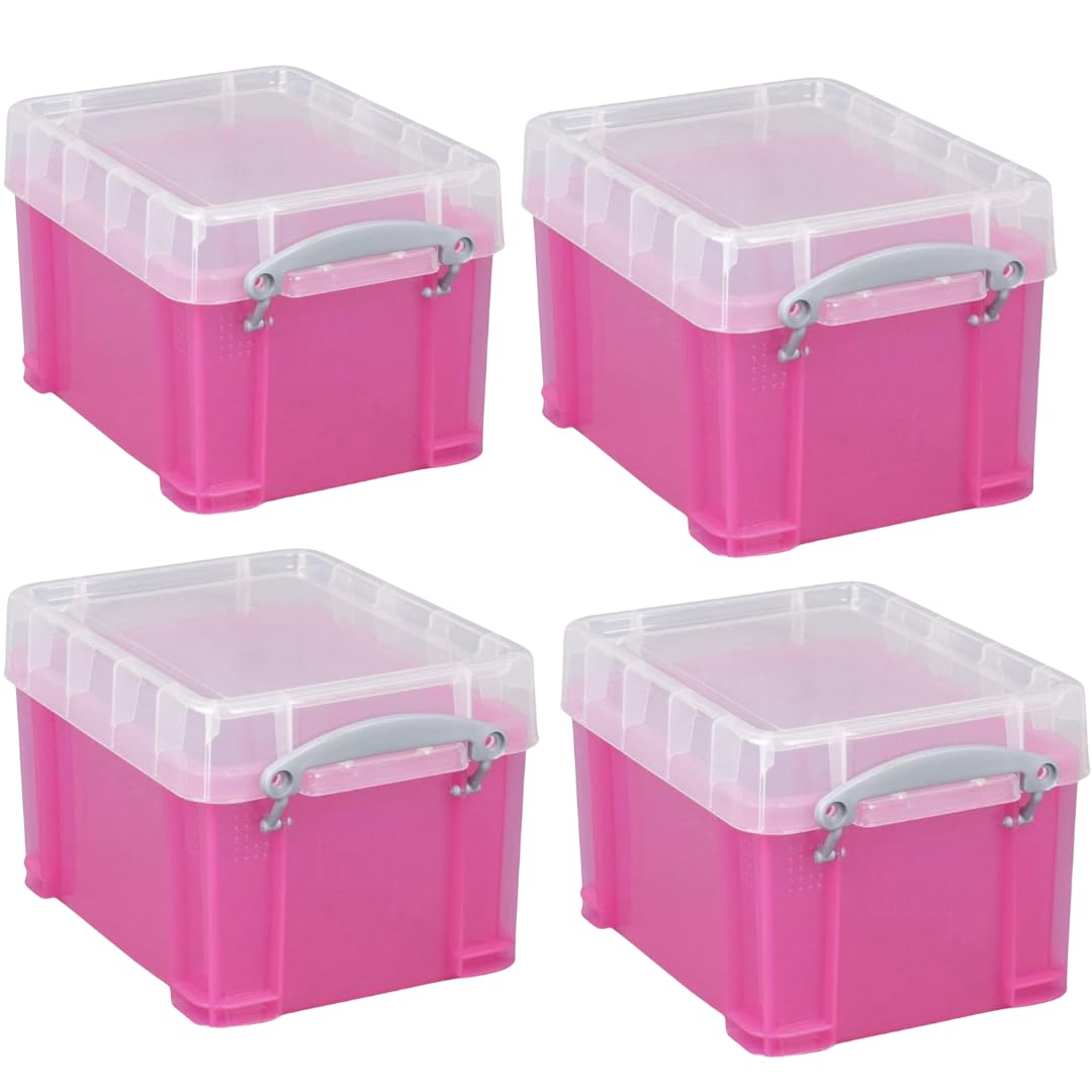 Really Useful Plastic Storage Box 0.3 Litre Clear (Pack of 4) (Pink) — image 1