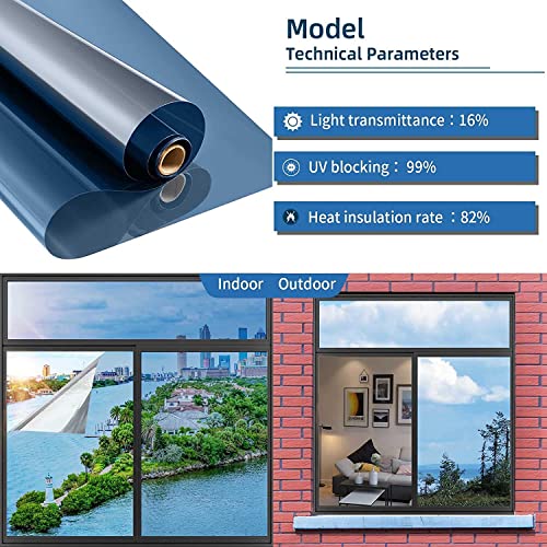 Image of WISDOM Blue Window Film Privacy Window Heat Control Film Glass Films Self-Adhesive Window Dark Blue & Tint for Home and Office Size : (20 x 120 inch)