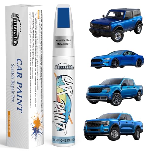 FIXEZPRO Velocity Blue Metallic(E7) Touch Up Paint for Ford, Car Paint Scratch Repair Remover Pen Color Exact Match, Quick and Easy Fix Automotive Chips and Nicks Scuff