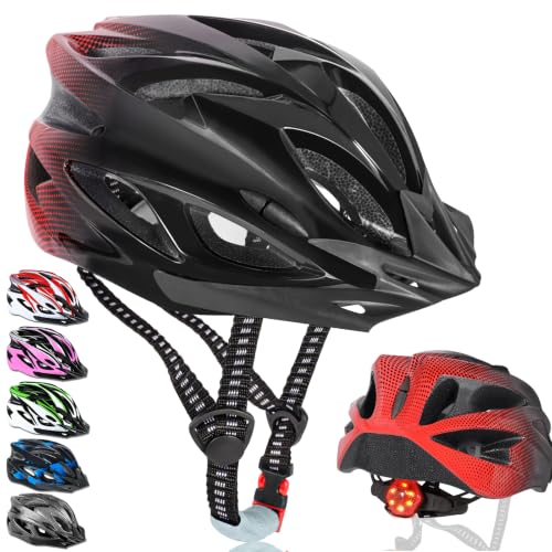 NXPZ Casco de Bicicleta para Adultos Unisex, con Iluminación LED 3 Modos, Extremadamente Ligero, Ajustable, Visera Desmontable, Ideal para MTB y Carretera, Seguro y Cómodo, Talla 58-62cm