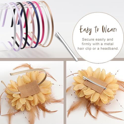 Image of DRESHOW Womens Fascinators Hats Tea Party Hats for Women Pearl Lace Feather Hat Vintage Derby Hats for Wedding Cocktail