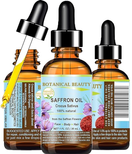 Botanical Beauty SAFFRON OIL (KESAR) Crocus Sativus 100% Natural for Face, Skin, Body, Hair, Nail Care 1 Fl. oz.- 30 ml Beauty Oil