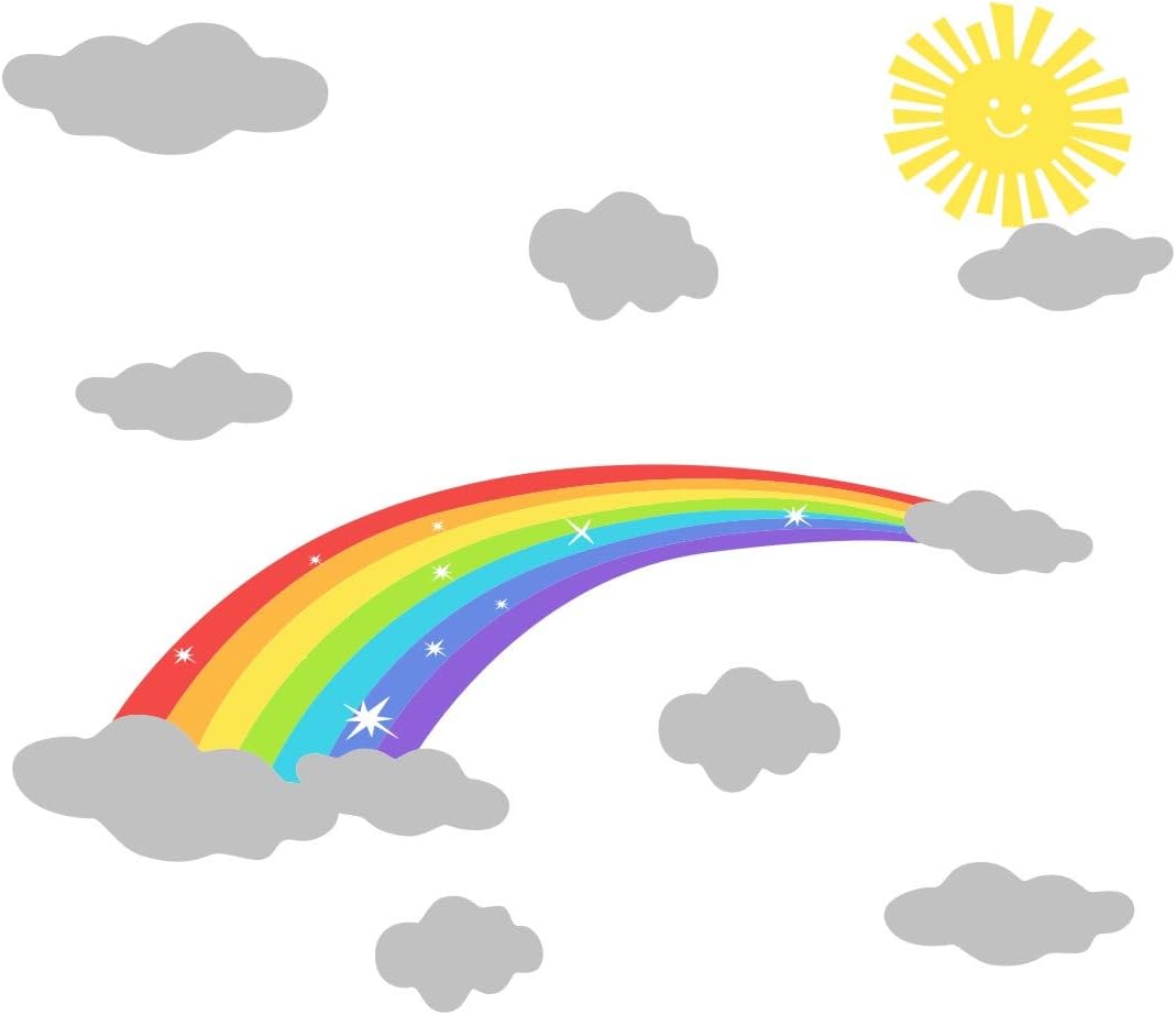 IARTTOP Sparkling Rainbow Wall Decal,Smiling Sun Clouds Wall Art DIY Mural Sticker,Miticolor Rainbow Sticker for Kids Girl Bedroom Decor
