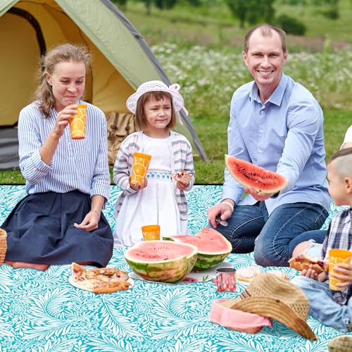JAMATA Picknickdecke, Campingdecke 200x200cm,Tragbare Faltbar Stranddecke mit wasserdichter wärmeisoliert Unterseite,3–6 Personen Strandmatte für Park,Garten,Strand,Wandern