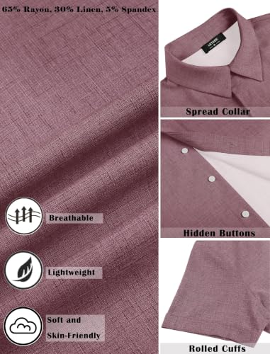 LETSEE Linen Shirts Mens Button Down Short Sleeve Shirt for Summer Business Casual, Beach & Wedding Guest Purple — view 5