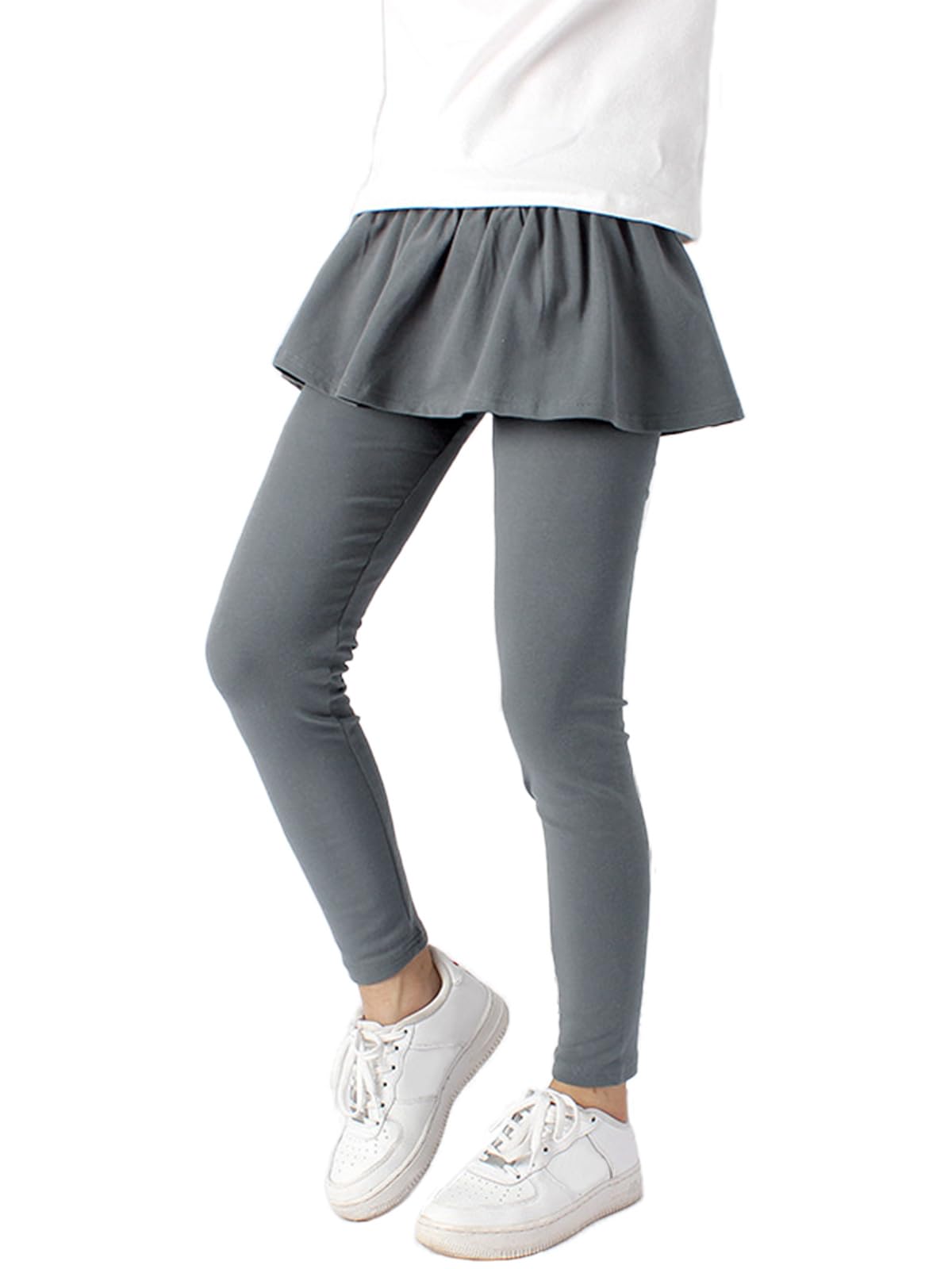 LOLANTA Leggings pour Filles, Leggings en Coton Extensible avec Jupe à Volants, Jupe Pantalon Décontractée pour Enfants 5-12 Ans