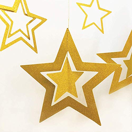 Image of Pack of 10 Golden Metallic 3D Star Party Decoration Kit Star Party Supplies Hanging Decor for Party, Happy Birthday, Anniversary,