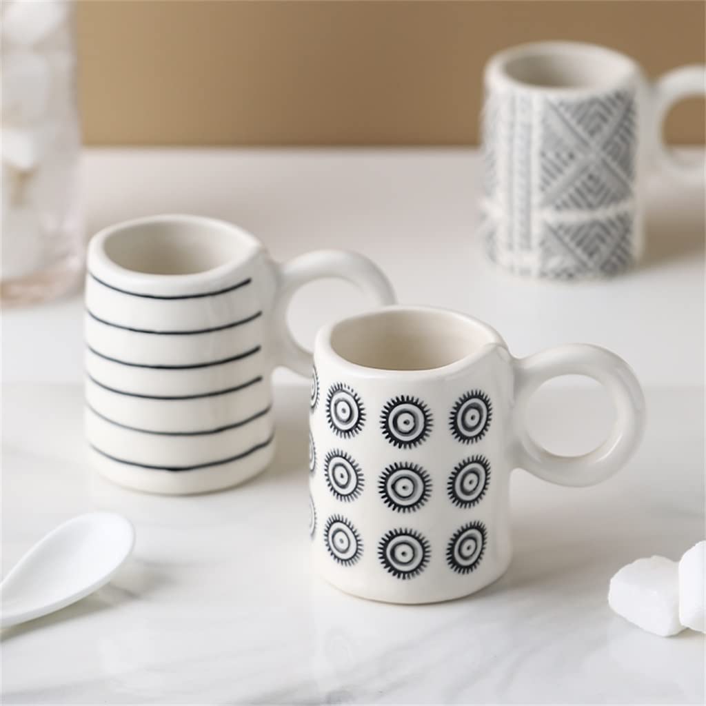 BBCBBZ Nordic mały wzór geometryczny filiżanki do espresso ceramiczne ręcznie malowane kubek do kawy Latte kubek stół naczynia do napojów (3 szt.)
