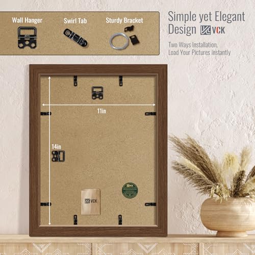 Image of VCK 11x14 Picture Frame 5 Pack, Brown Wood, 8x10 Mat, Glass, for Print