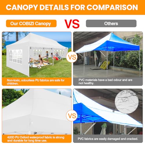 Image of COBIZI 10x30 Pop up Canopy Tent for Parties, Roller Bag,8 Walls,4 Sandbags