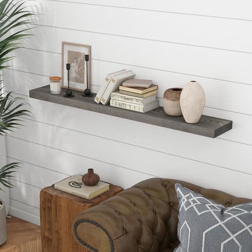 Image of Marsmiles Floating Shelves for Wall - 55 Inch Rustic Grey Wood Floating Shelves Set of 1-55 Inch Wide x 7.7 Inch Deep x 1.6 Inch Thick Wooden Shelves for Room Wall