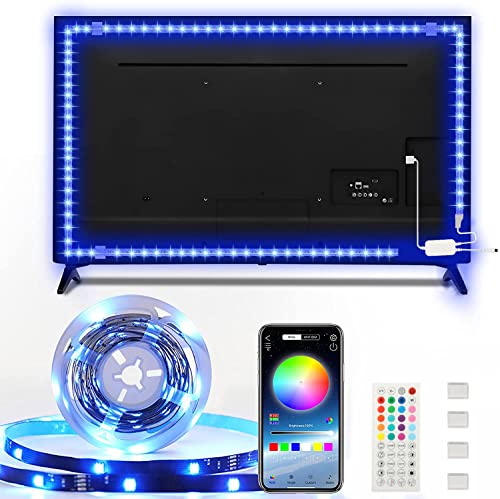 Enteenly LED Strip 5m, RGB LED TV Hintergrundbeleuchtung geeignet für 55-75 Zoll Fernseher und PC, App-Steuerung und Fernbedienung, USB-Betrieb