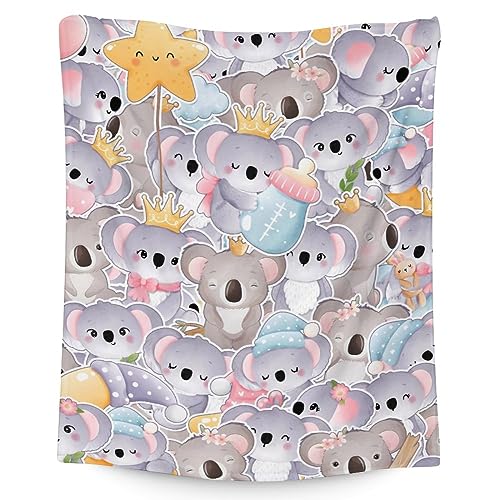 Koala Blanket Gifts - 60"x80" Cute Throw for Women, Girls - Colorful Soft Fuzzy Blankets for Bed, Couch & Living Room