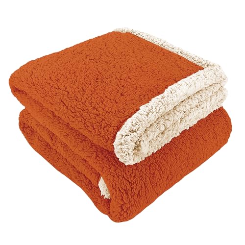 IlGruppone Coperta Plaid in Pile Sherpa Invernale, Morbida e Calda,400 Gr/Mq Coperta Pelosa Tinta Unita Con Lavorazione Divano in Finta Pelliccia (Matrimoniale, Ruggine-Beige)