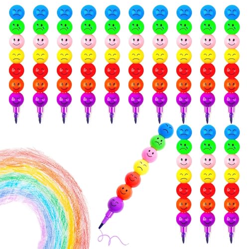TUGHJXY 30 Pack Mini Stacking Crayons Rainbow Stackable Crayons Party Favors for Artist Cute 7 Colors in One Art Supplies for Coloring Drawing Birthday Goodie Bags